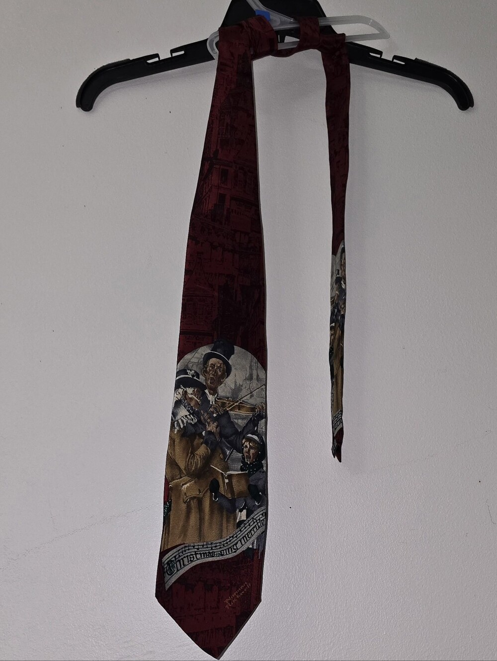 Men's Burgundy Norman Rockwell Printed Necktie